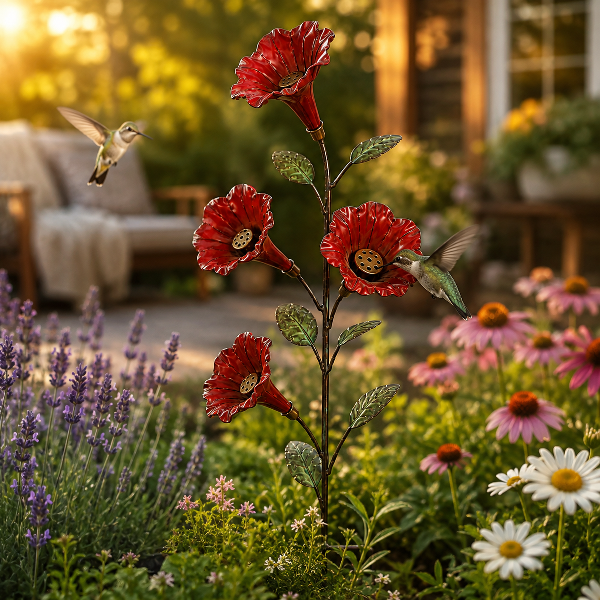 BloomCrest – Vintage Red Flower Hummingbird Feeder