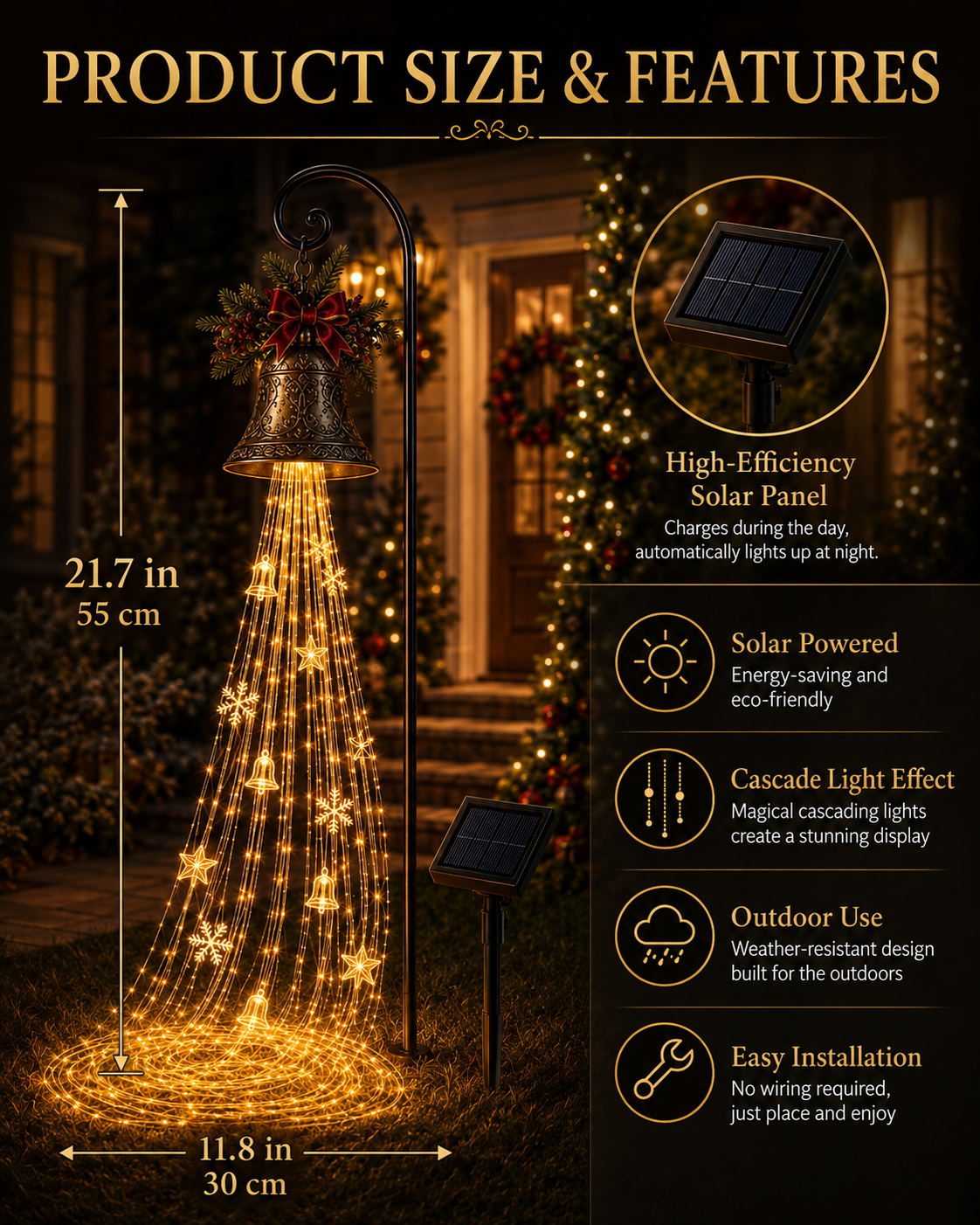 BelloraGlow – Christmas Bell Cascade Solar Yard Light