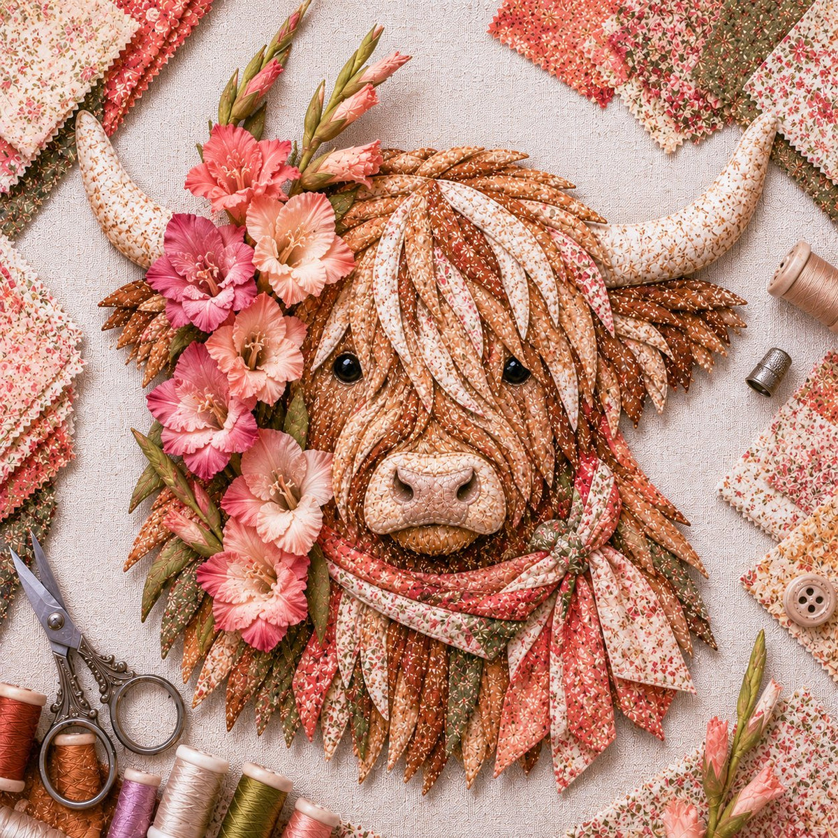 FloralMoo – 3D Highland Cow Fabric Art Kit