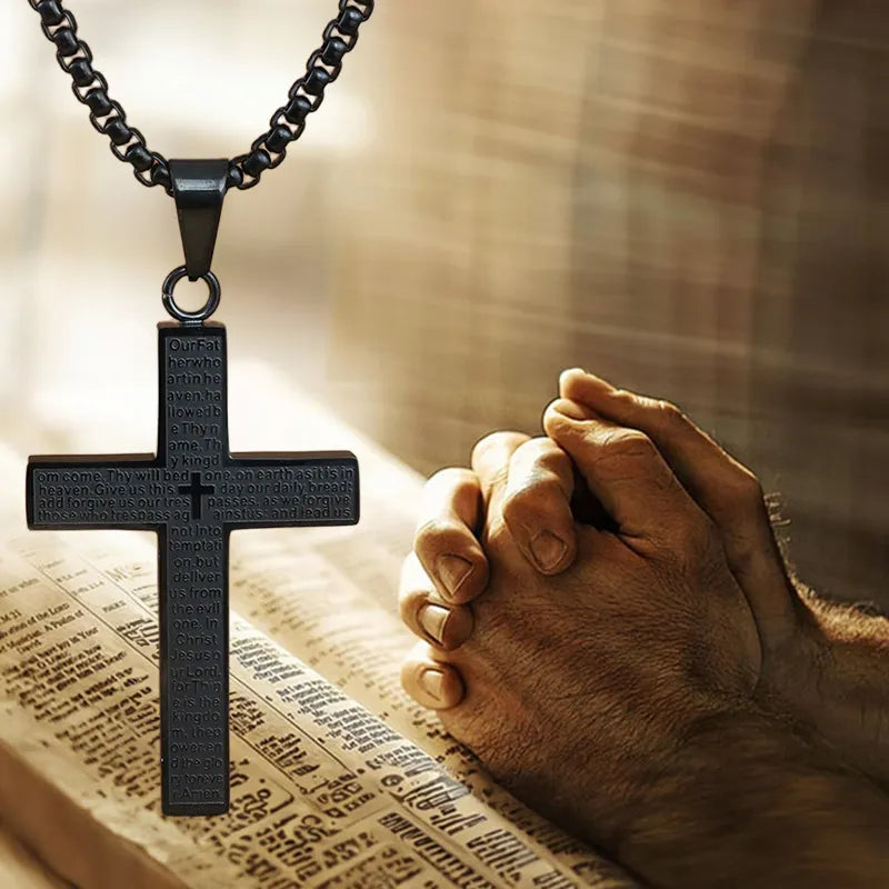 FaithCrest – Lord’s Prayer Engraved Cross Necklace