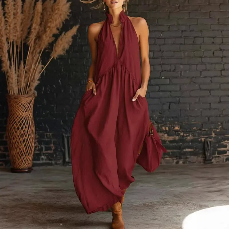 SolaraLuxe – Minimalist Halter Neck Maxi Dress
