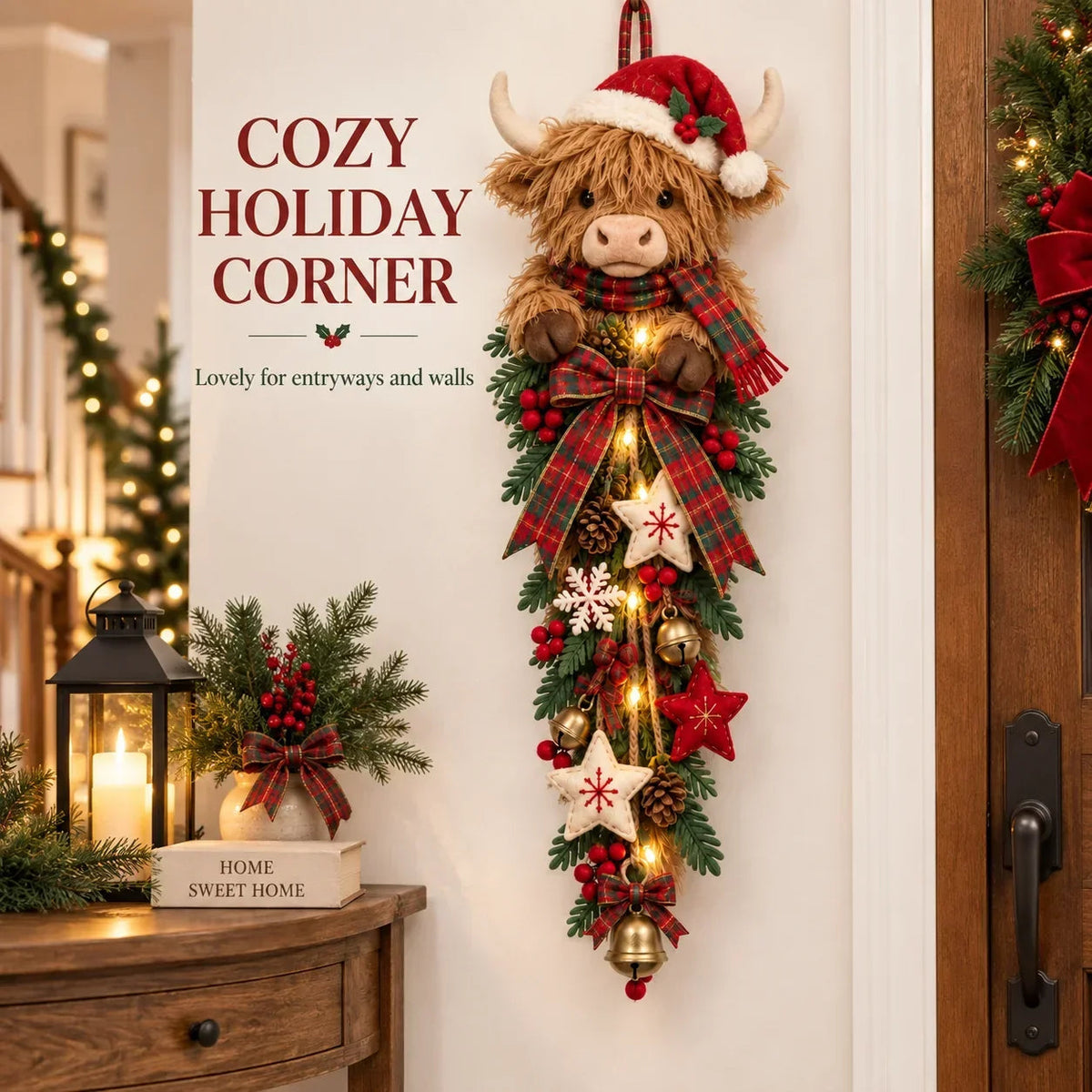 MooJoy – Highland Cow Christmas Entrance Decor