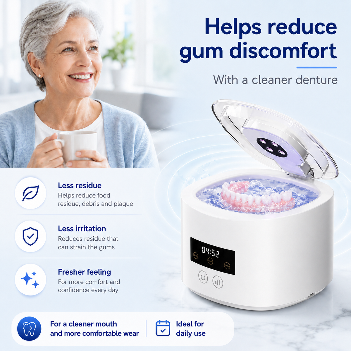 DentureGlow – Ultrasonic & UV-C Denture Cleaner