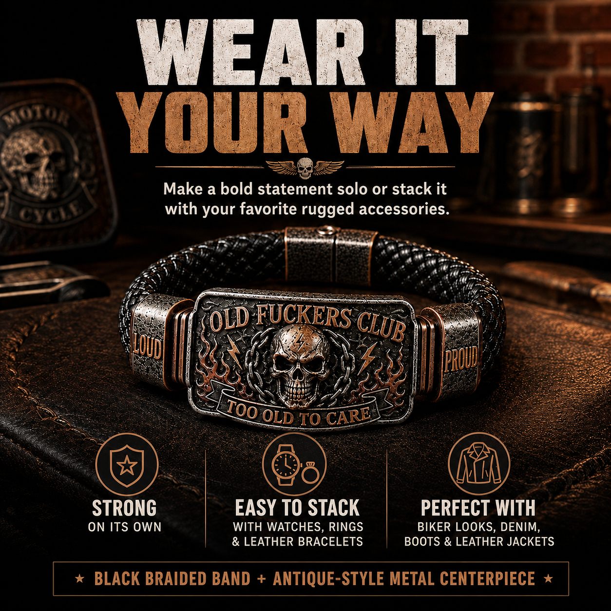 IronRebel – Skull Bracelet & Vintage Cap Set