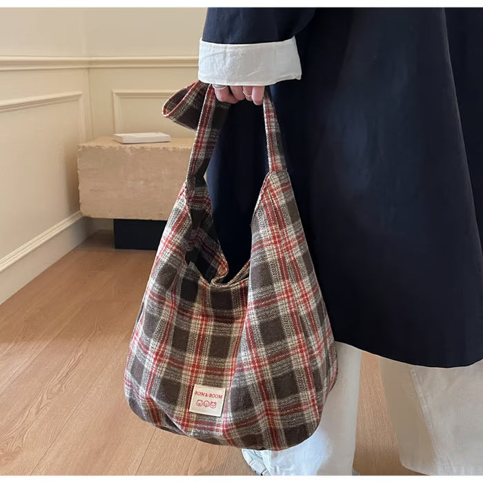 PlaidOra – Vintage Plaid Canvas 3-Way Carry Tote Bag
