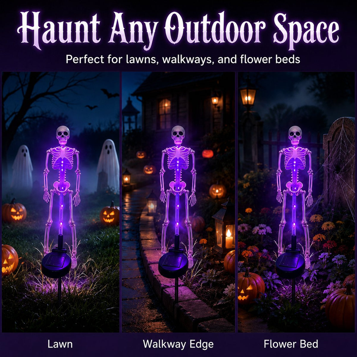 HauntedGlow – Purple Skeleton Solar Yard Stake