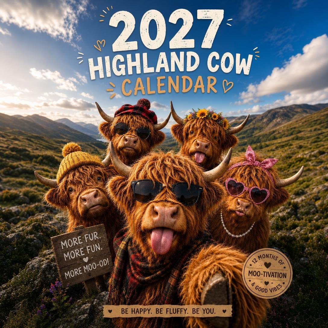 MooDelight – 2027 Highland Cow Wall Calendar