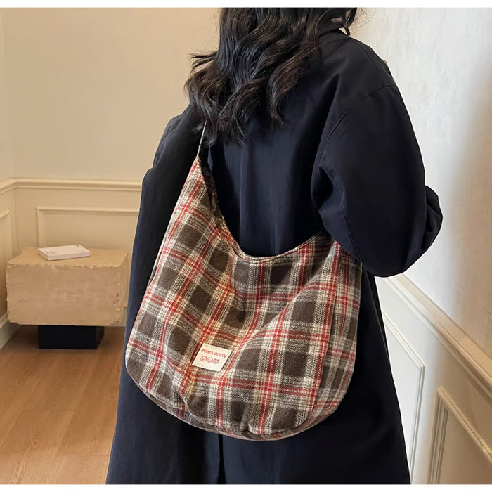 PlaidOra – Vintage Plaid Canvas 3-Way Carry Tote Bag