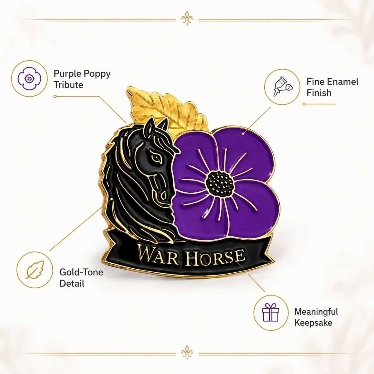 ReMemora – War Horse Purple Poppy Remembrance Brooch
