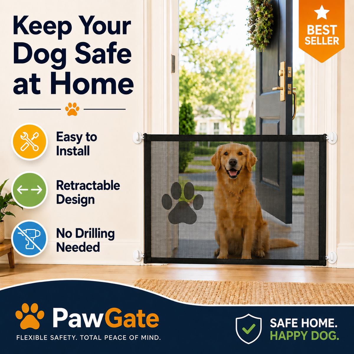 PawBarrier – Lightweight Woven Pet Safety Gate