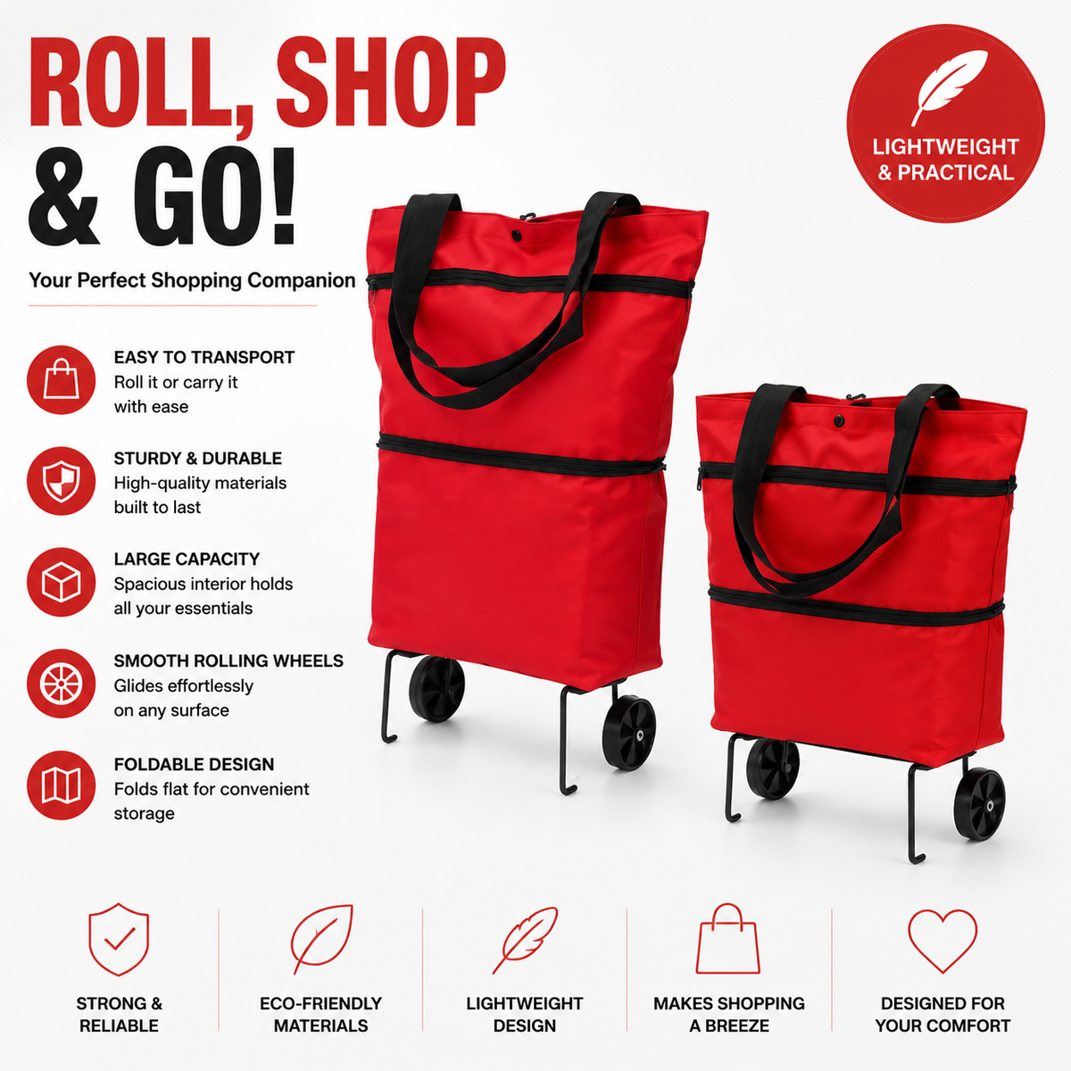 CartCaddy – Foldable Rolling Shopping Bag