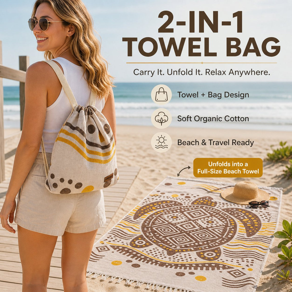 BohoTide – 2-In-1 Turkish Cotton Towel Backpack