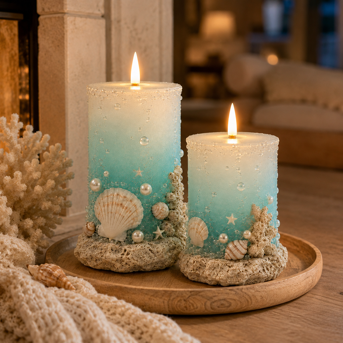 OceanNest – Coastal Decorative Candle Set