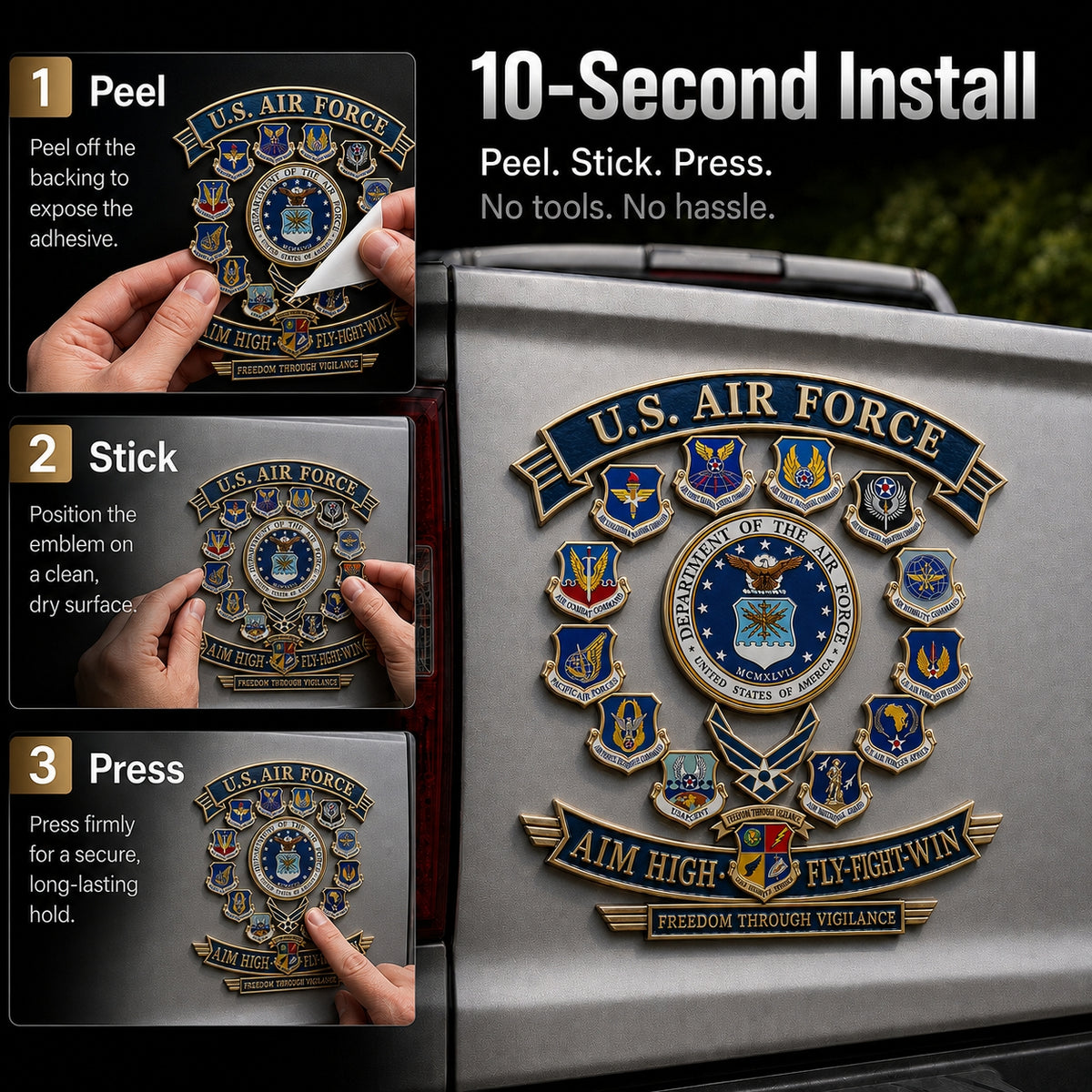 ✈️U.S. Air Force “Aim High • Fly-Fight-Win” Heritage Tribute Metal Car Emblem