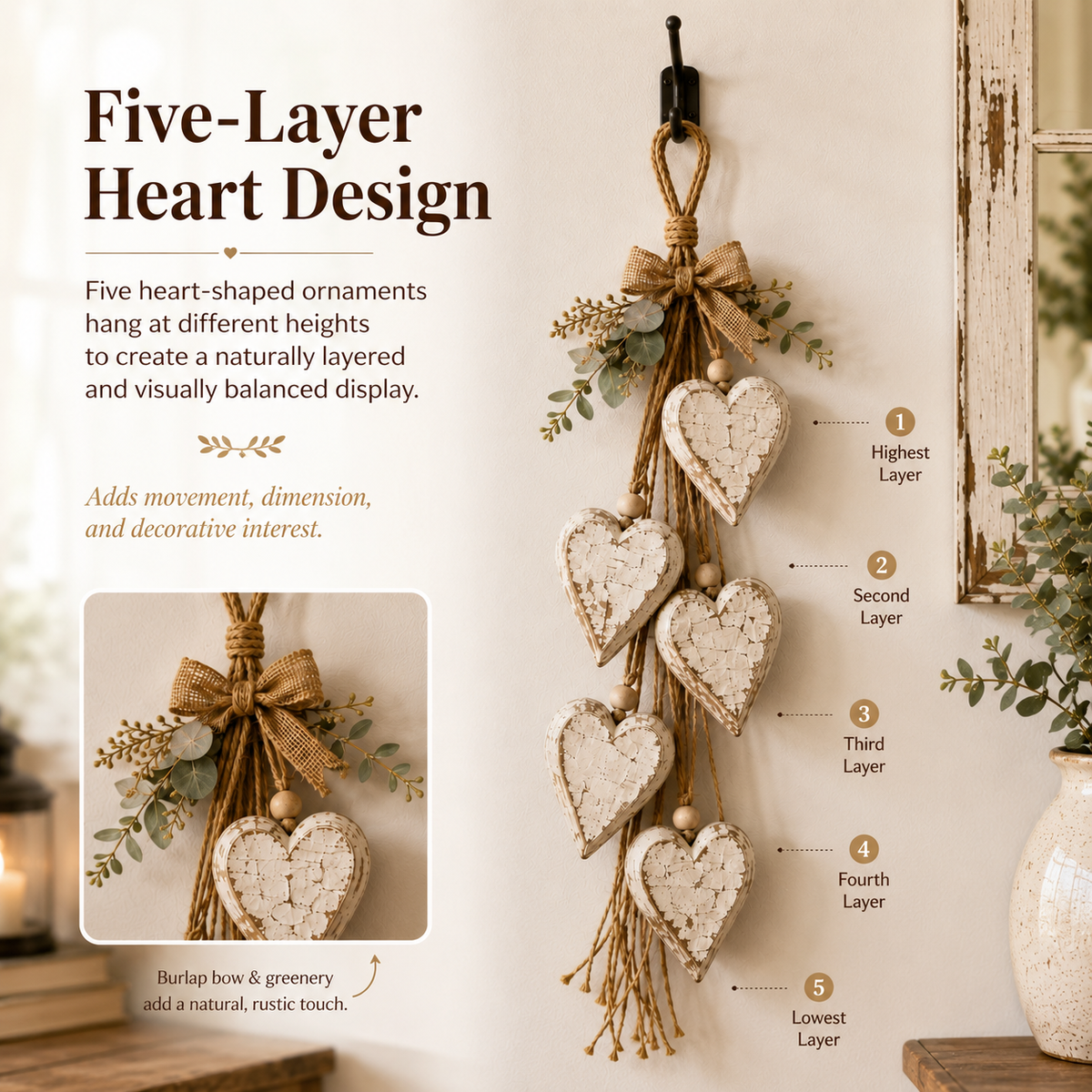 HeartHaven – Rustic Hanging Heart Wall Decor