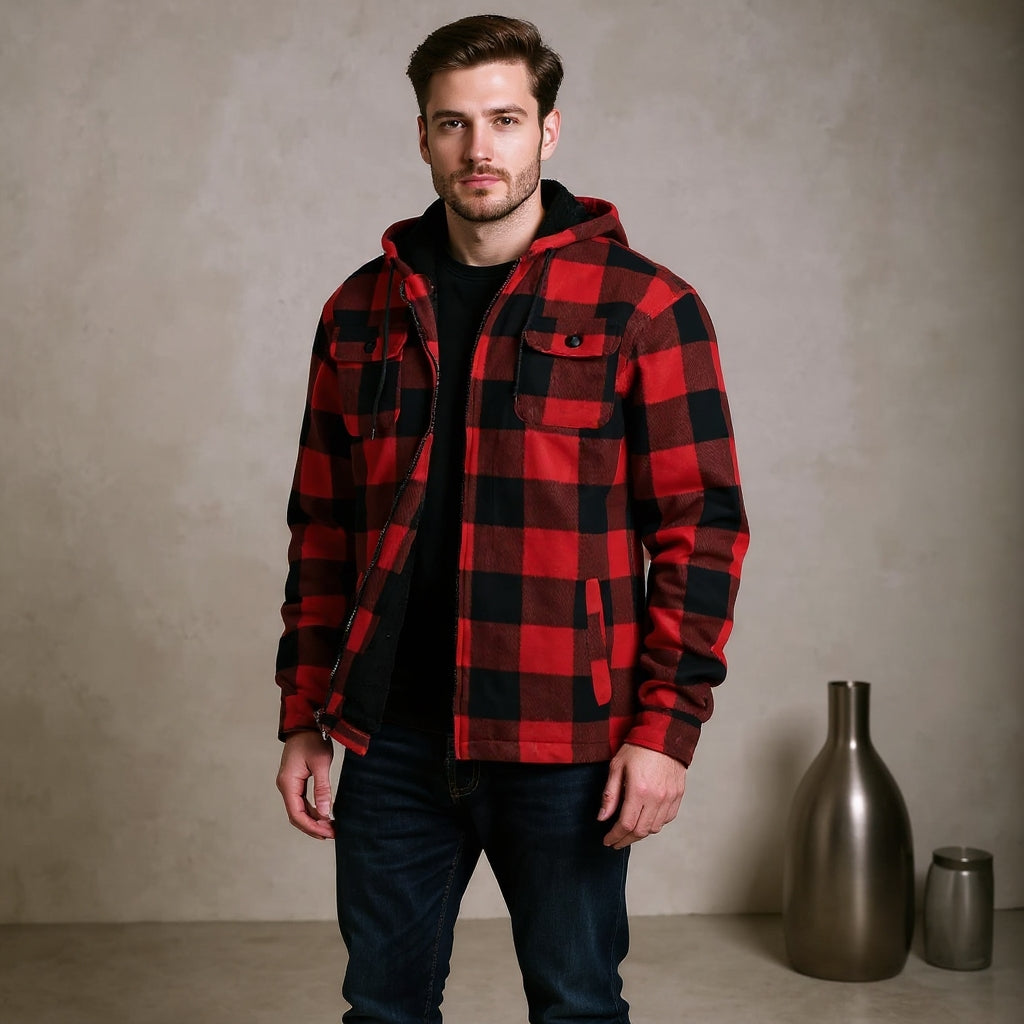 EmberLoom – Men’s Crimson Plaid Cold-Weather Jacket
