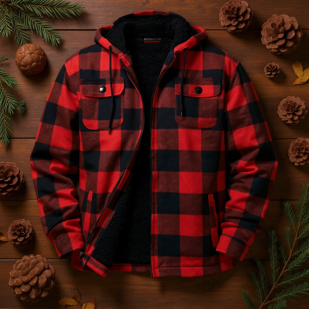 EmberLoom – Men’s Crimson Plaid Cold-Weather Jacket