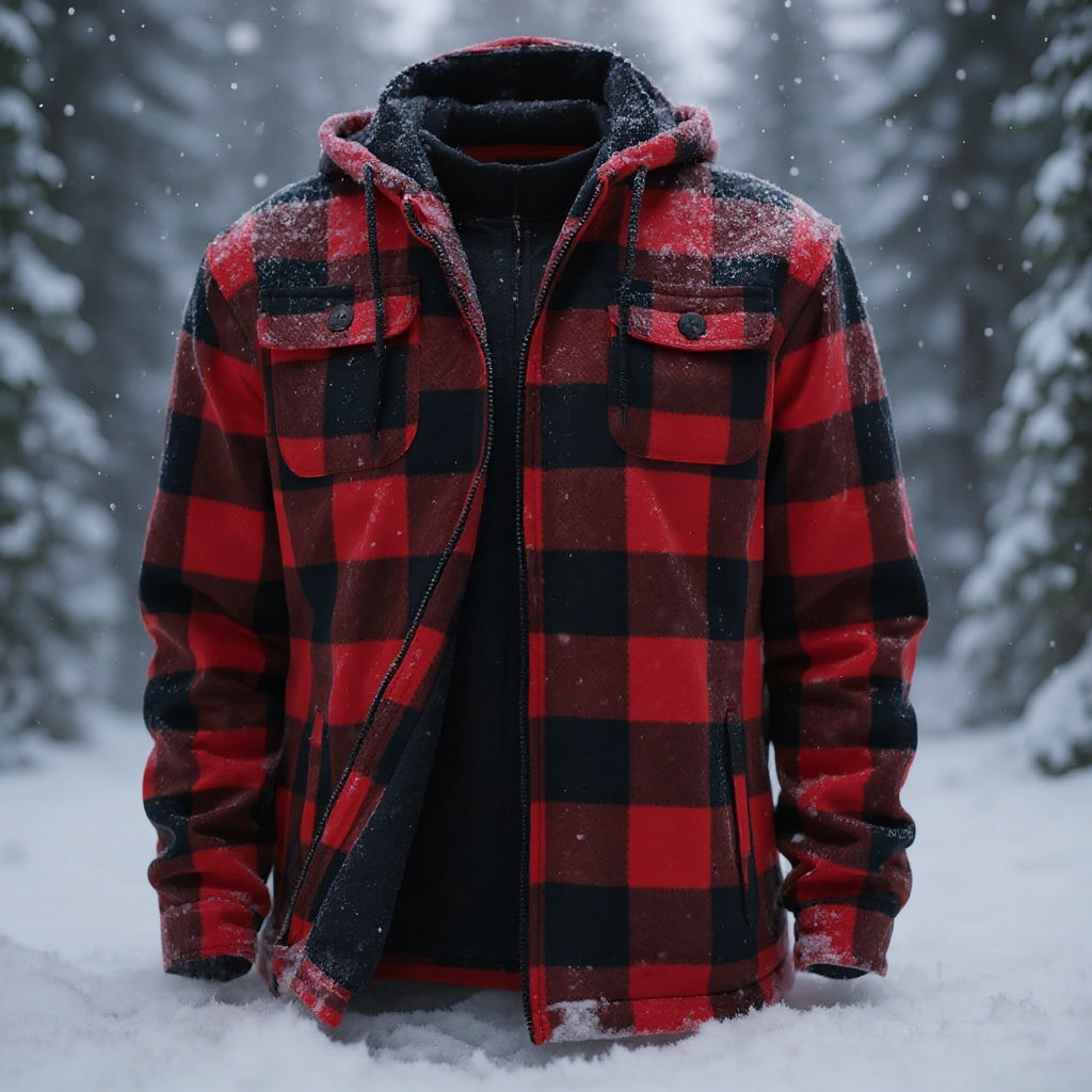 EmberLoom – Men’s Crimson Plaid Cold-Weather Jacket