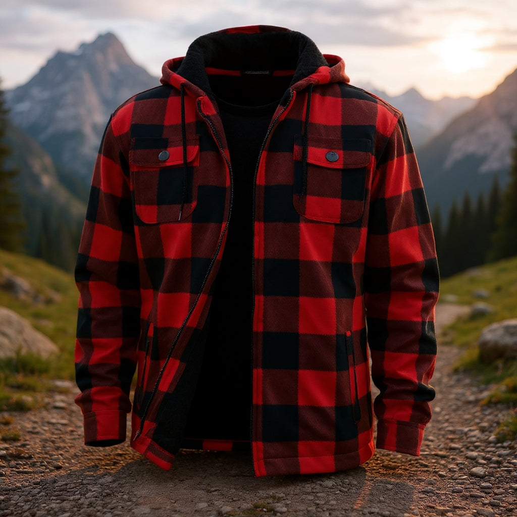 EmberLoom – Men’s Crimson Plaid Cold-Weather Jacket