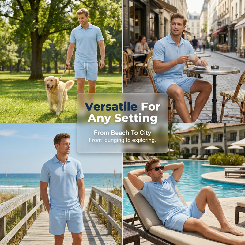 CoastalEase – Men’s Polo & Shorts Summer Outfit