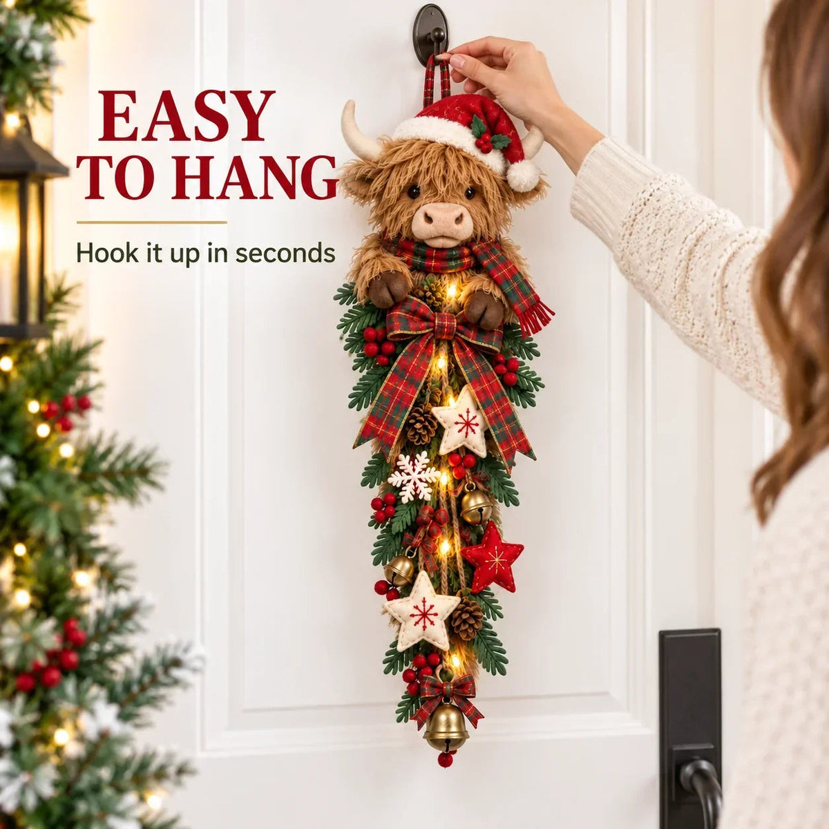 MooJoy – Highland Cow Christmas Entrance Decor