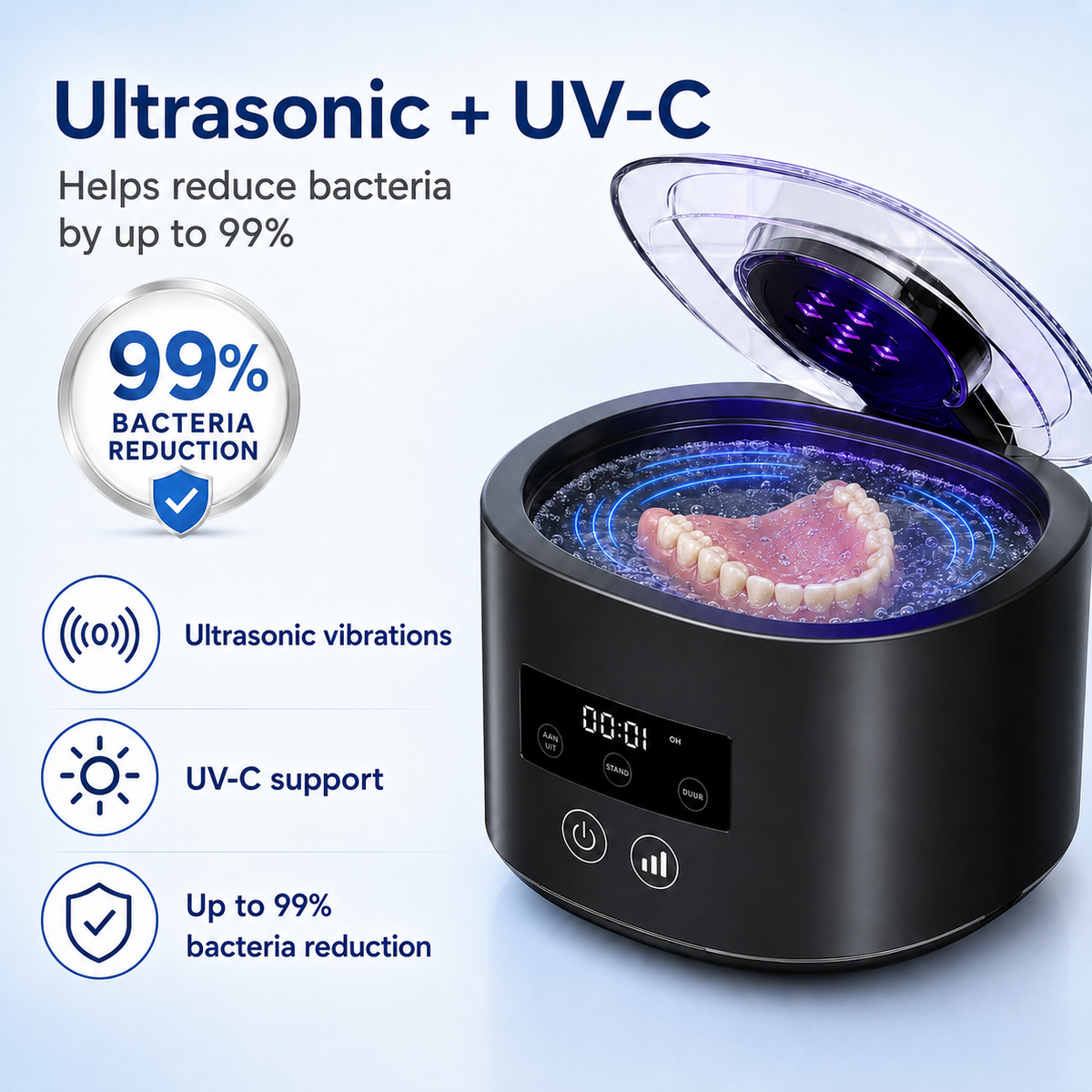 DentureGlow – Ultrasonic & UV-C Denture Cleaner