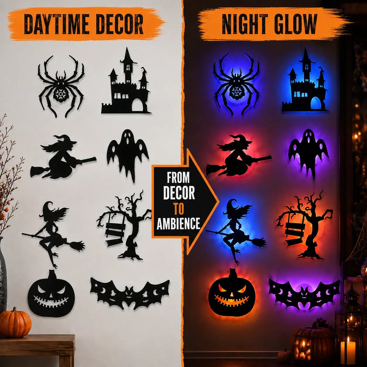 GlowHaunt – 30-Piece Halloween LED Silhouette Wall Sticker