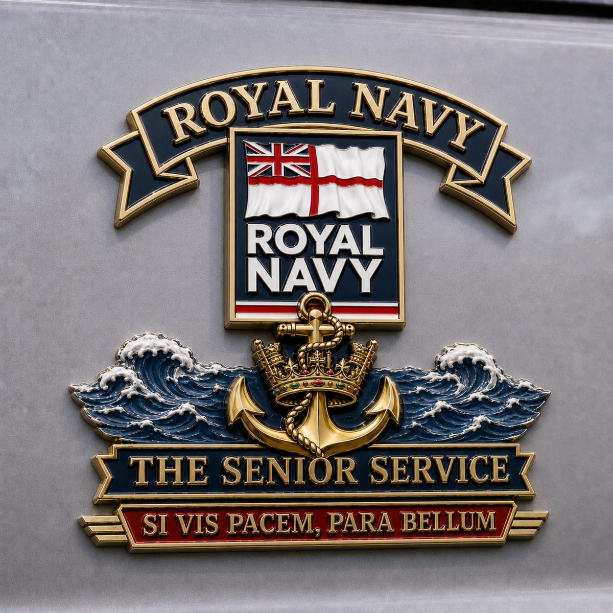 ⚓👑 Royal Navy “Si Vis Pacem, Para Bellum” Tribute Metal Car Emblem