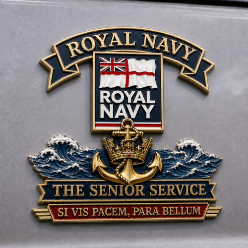 ⚓👑 Royal Navy “Si Vis Pacem, Para Bellum” Tribute Metal Car Emblem