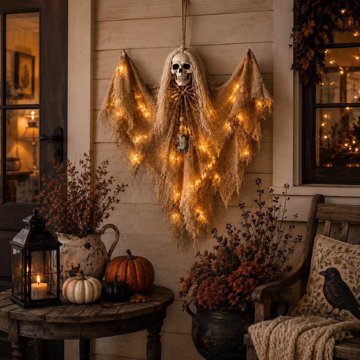 Lighted Winged Skeleton Ghost Halloween Décor