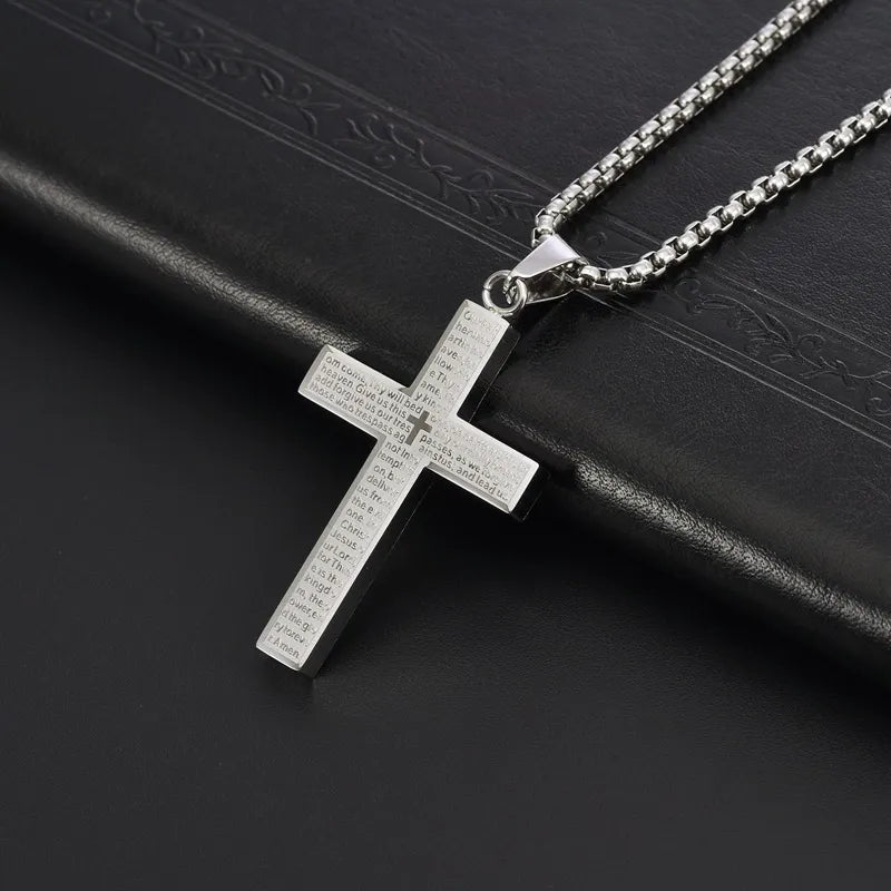 FaithCrest – Lord’s Prayer Engraved Cross Necklace