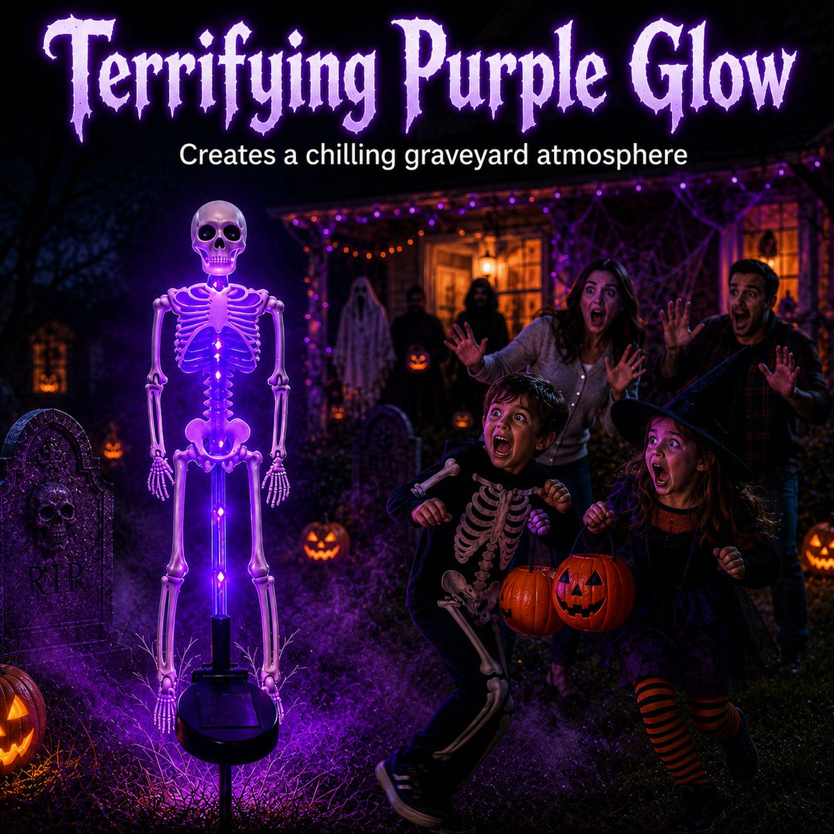 HauntedGlow – Purple Skeleton Solar Yard Stake