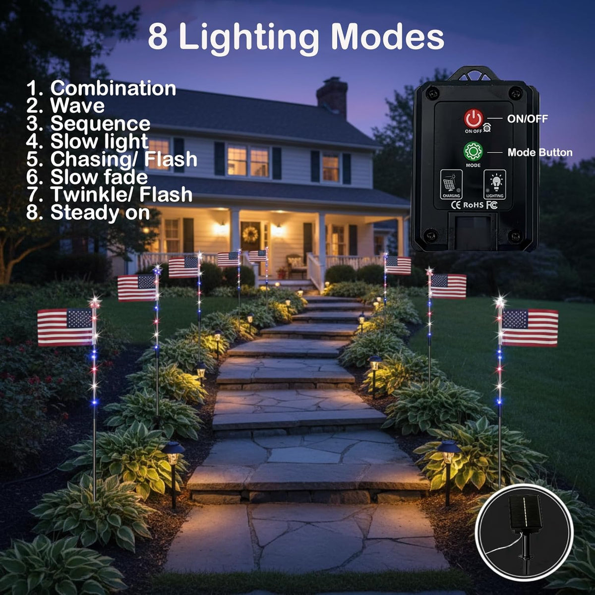 PatrioticGlow – Solar American Flag Pathway Lights