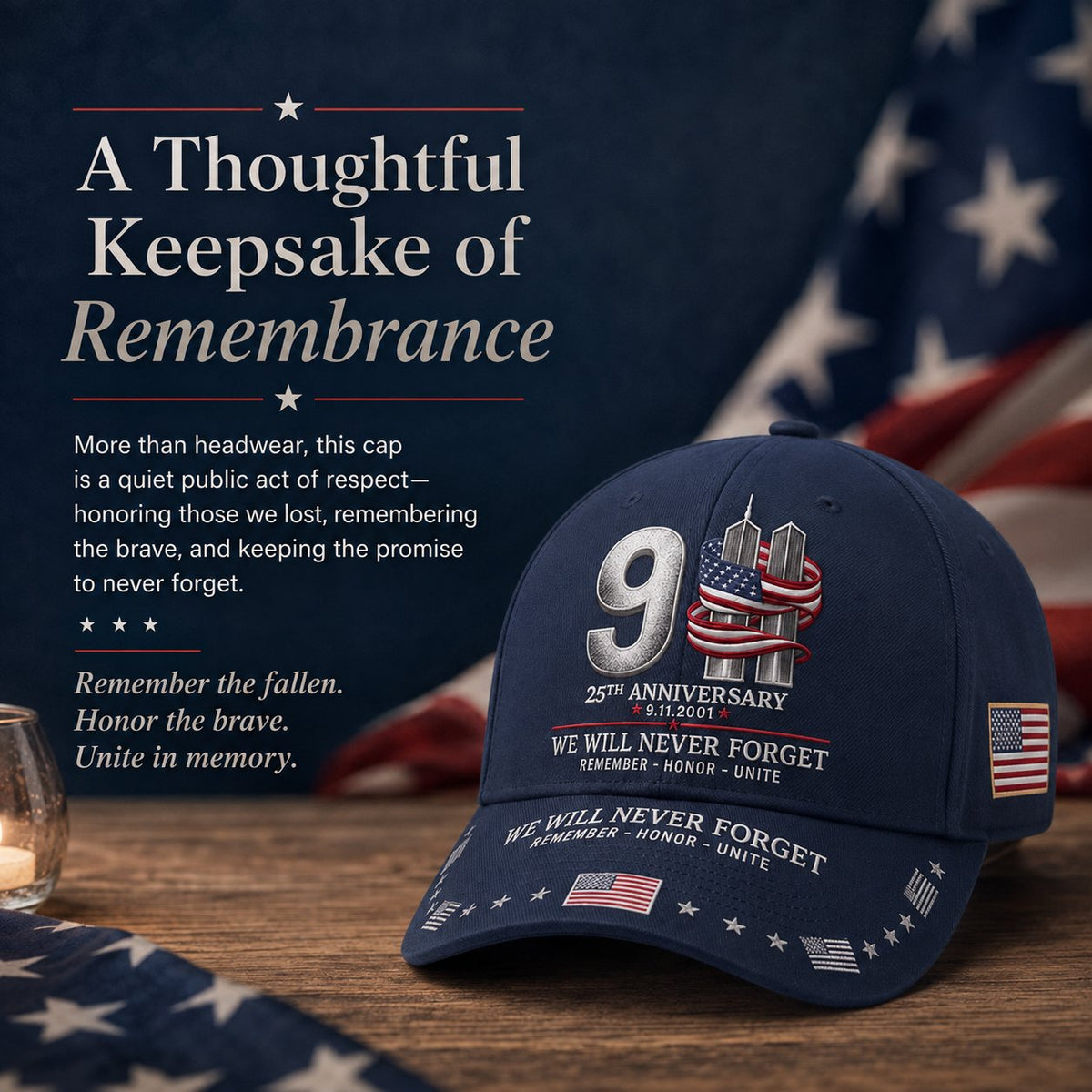 HonorCrest – 9/11 25th Anniversary Memorial Baseball Cap