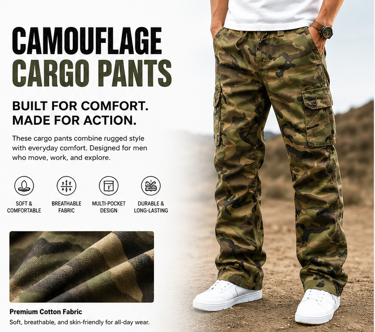 CamoForce – Men’s Multi-Pocket Outdoor Cargo Pants