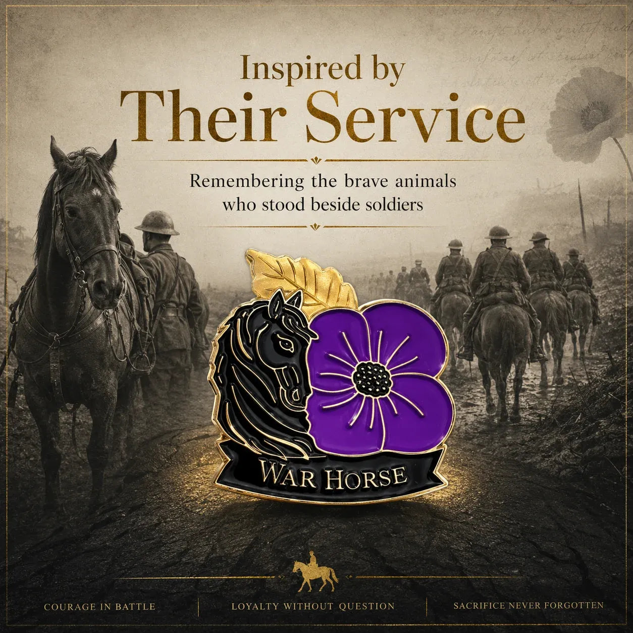 ReMemora – War Horse Purple Poppy Remembrance Brooch
