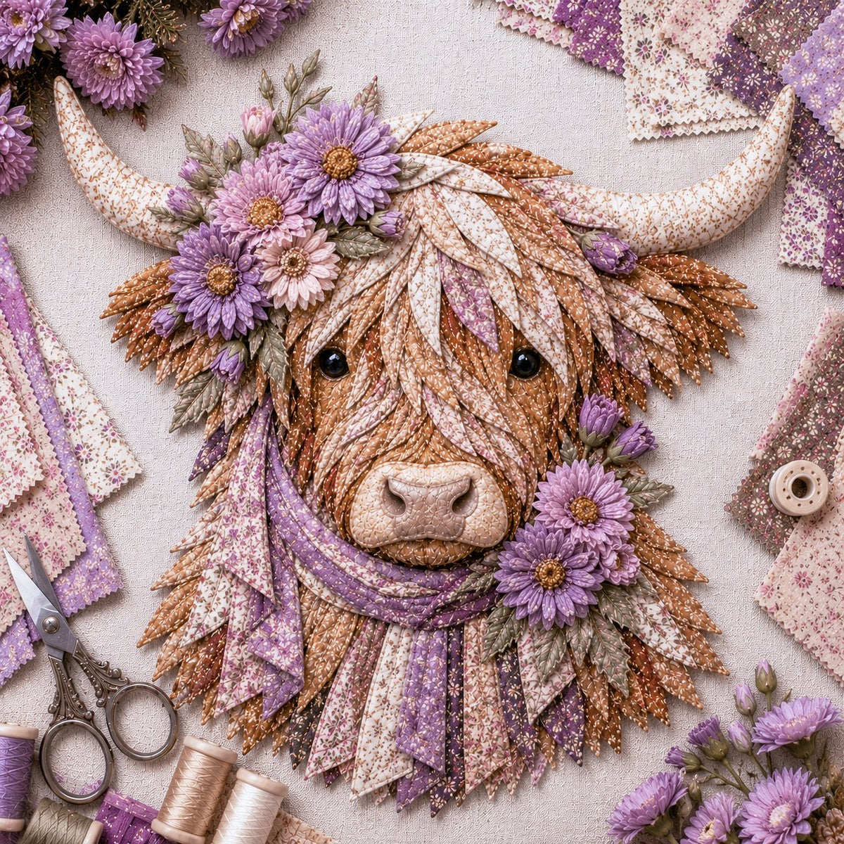 FloralMoo – 3D Highland Cow Fabric Art Kit