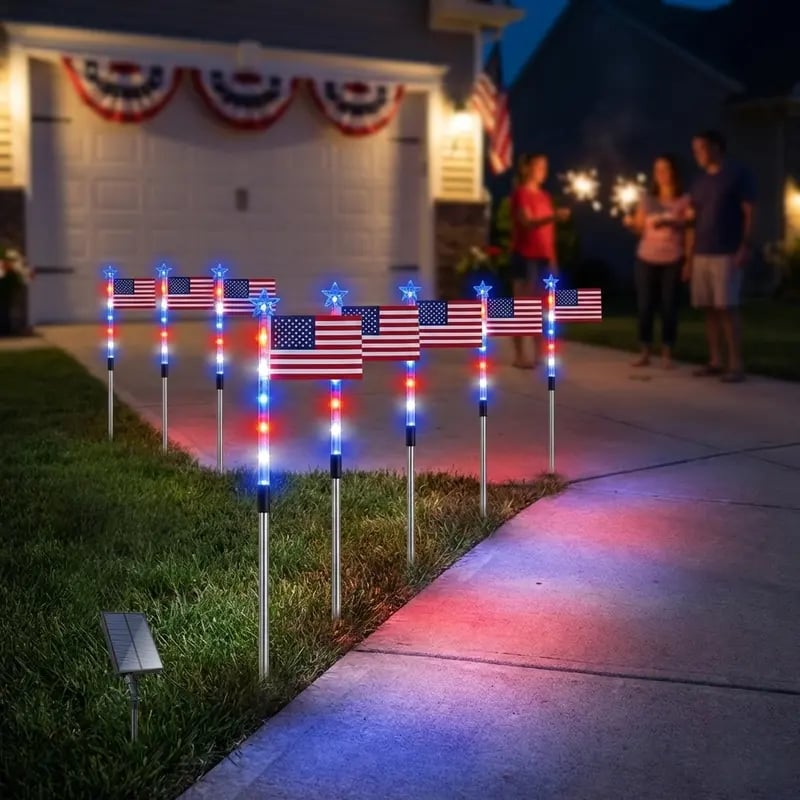 PatrioticGlow – Solar American Flag Pathway Lights