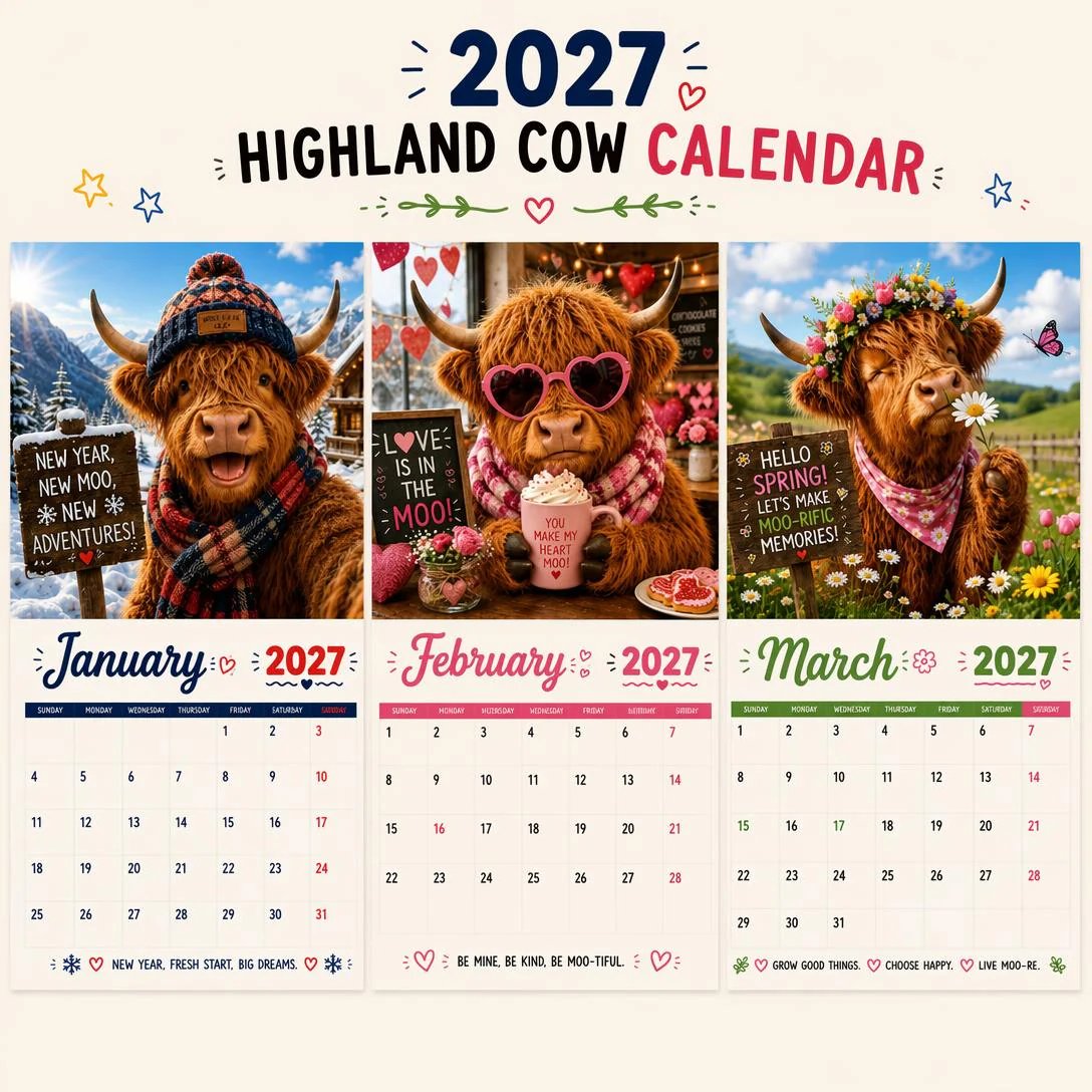 MooDelight – 2027 Highland Cow Wall Calendar