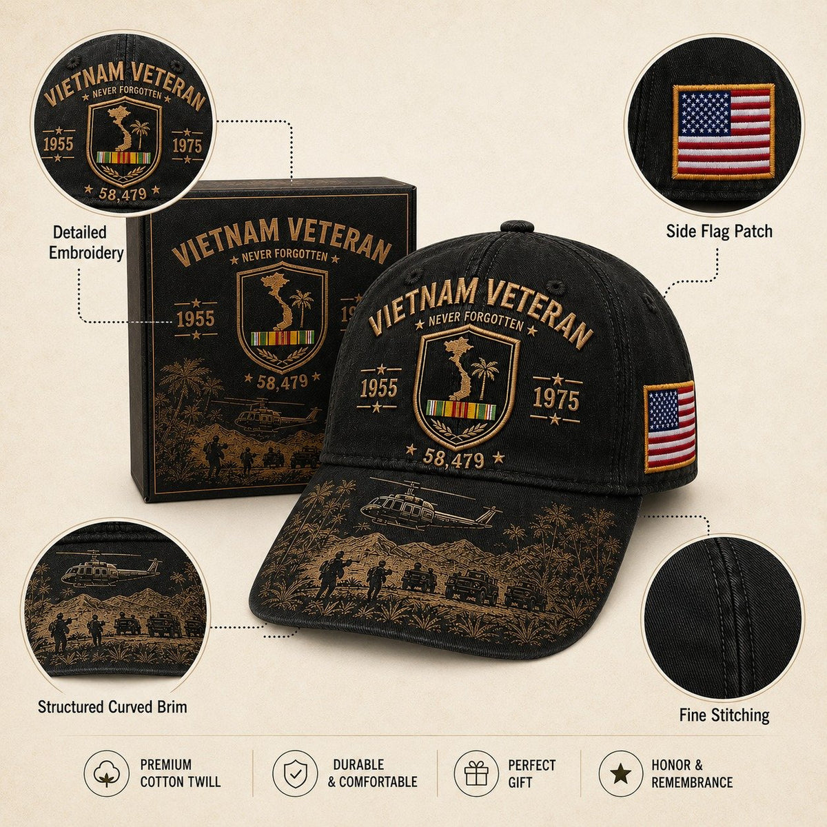 VietnamVeteran – Never Forgotten Commemorative Cap 🇺🇸