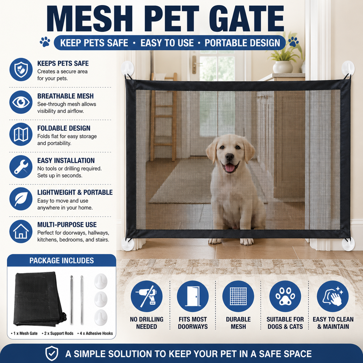 PawBarrier – Lightweight Woven Pet Safety Gate