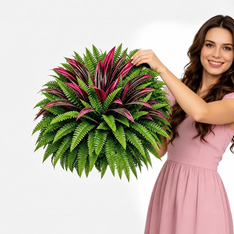 BloomNest – Lifelike Fern & Vibrant Dracaena Decor