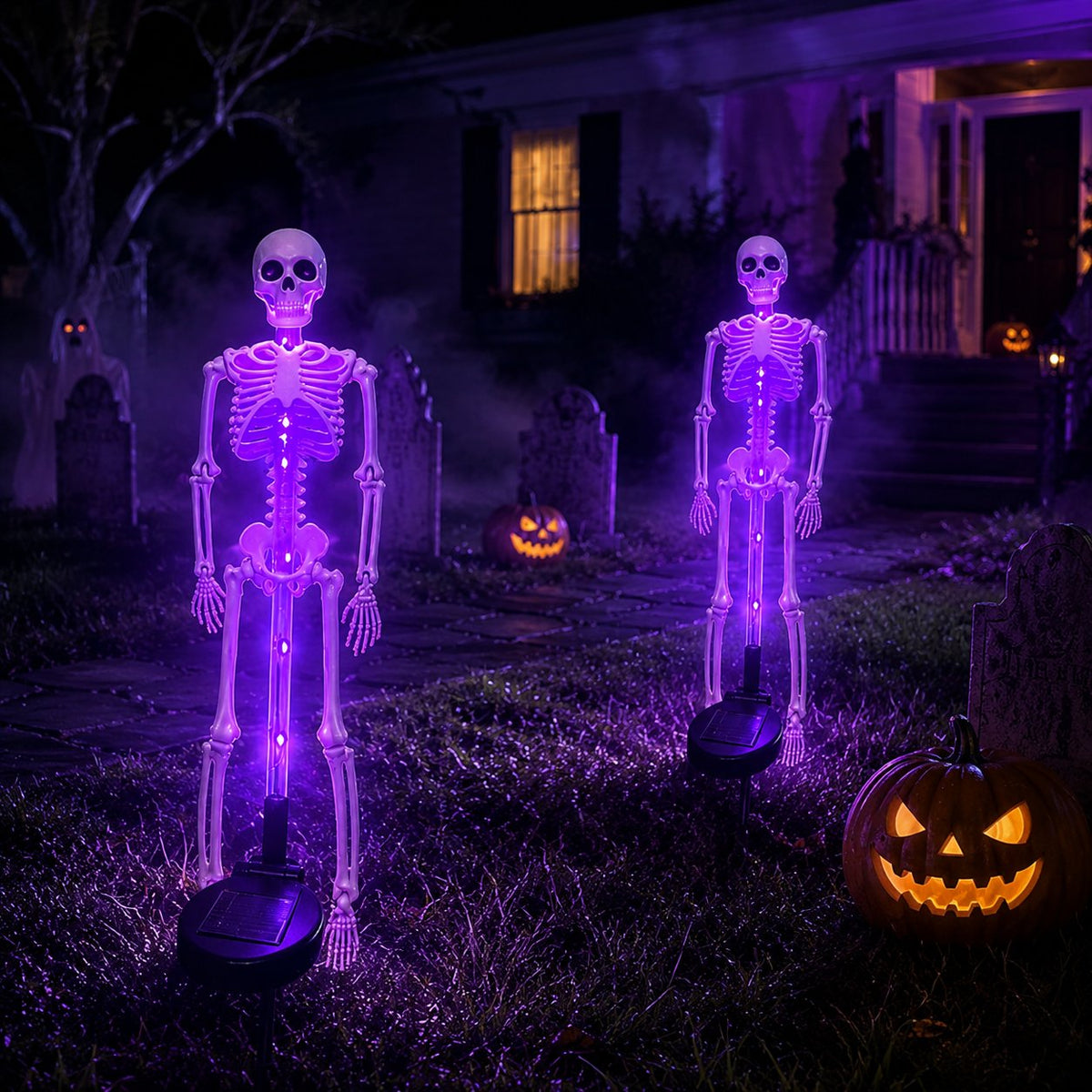 HauntedGlow – Purple Skeleton Solar Yard Stake
