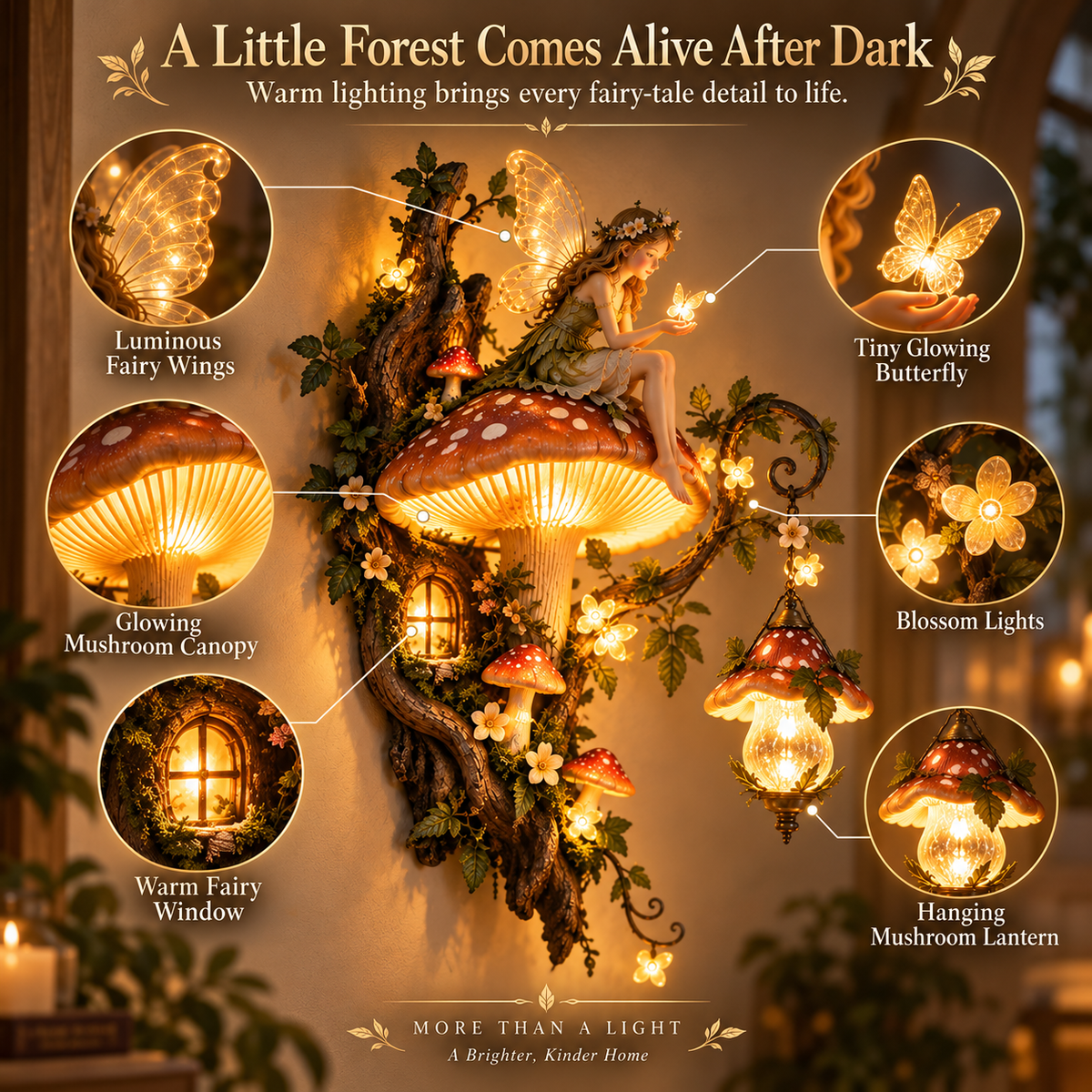 MystiGrove – Enchanted Mushroom Fairy Wall Light