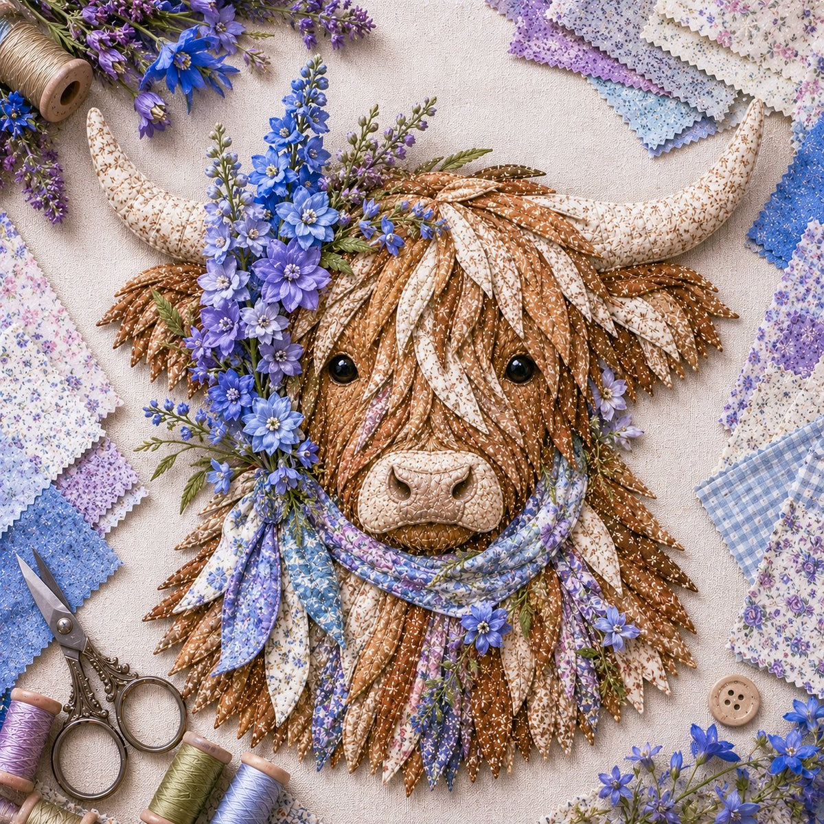 FloralMoo – 3D Highland Cow Fabric Art Kit