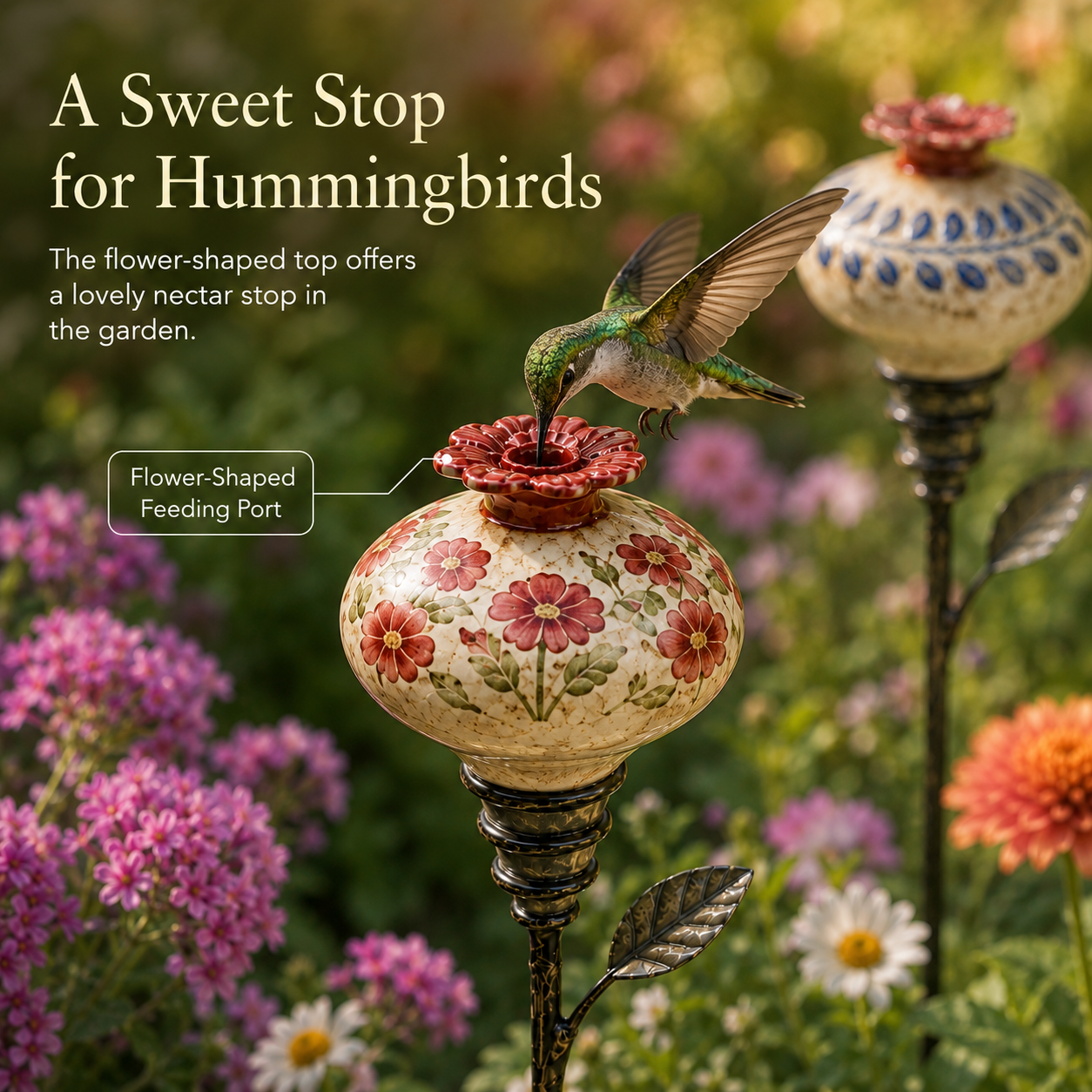 HummingbirdHaven – Retro Floral Garden Feeder