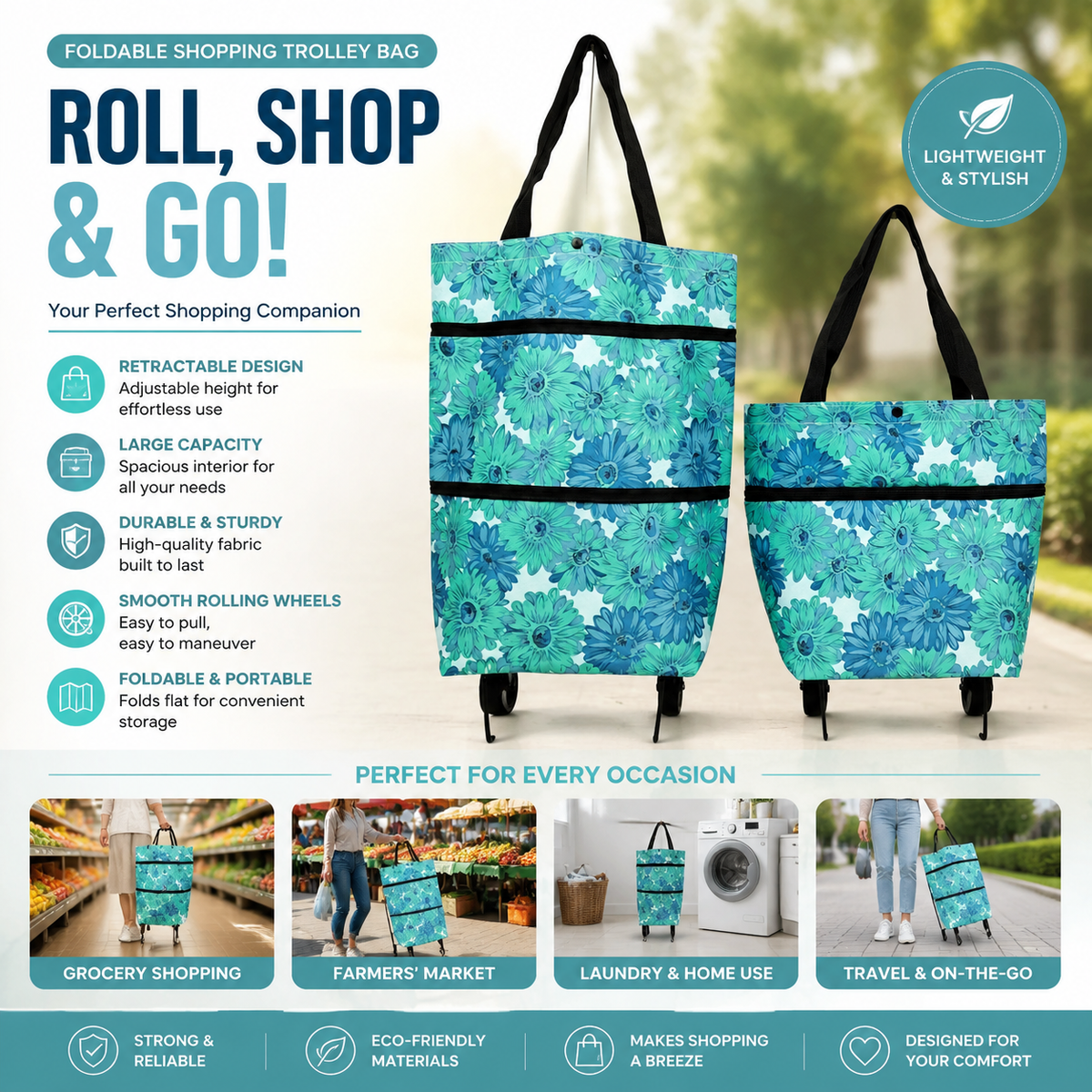 CartCaddy – Foldable Rolling Shopping Bag