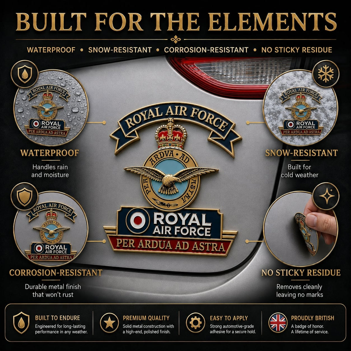 ✈️👑 Royal Air Force “Per Ardua Ad Astra” Tribute Metal Car Emblem