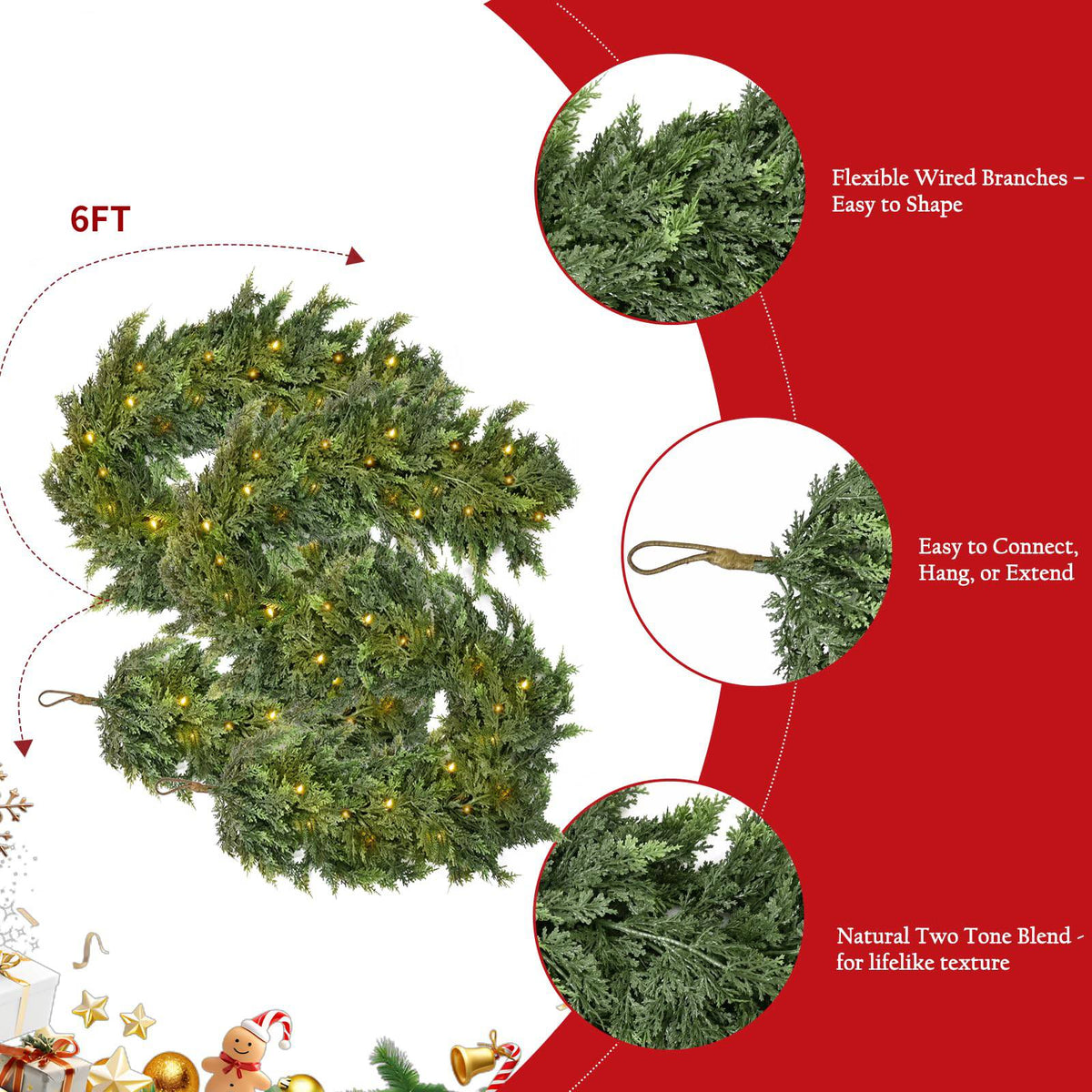 CedarCharm – Lush Pre-Lit Christmas Garland