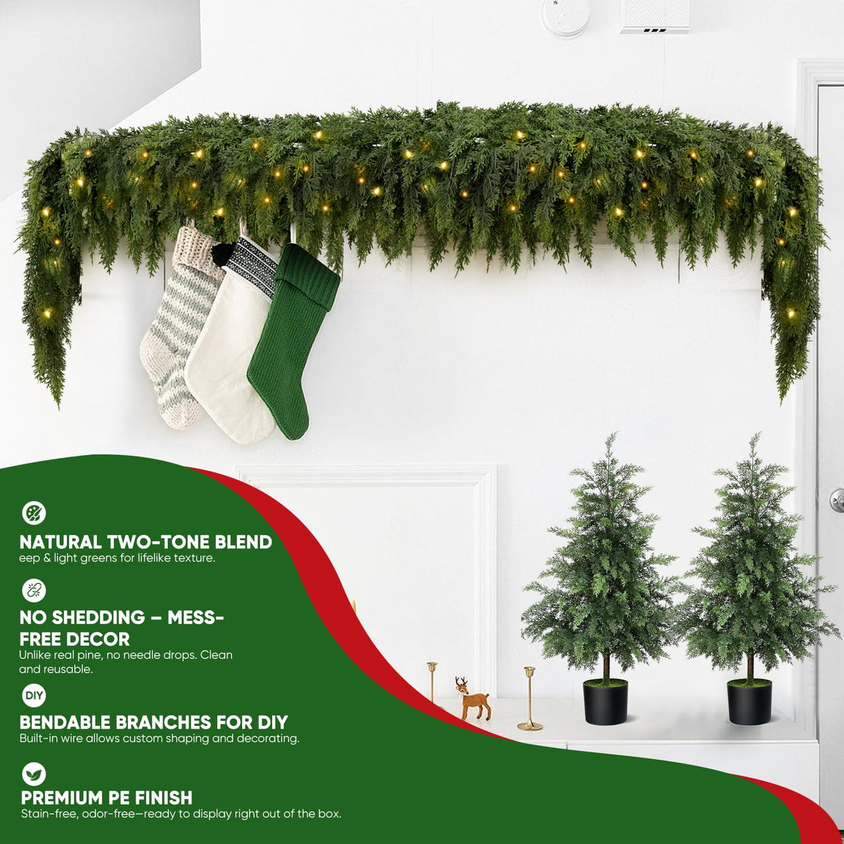 CedarCharm – Lush Pre-Lit Christmas Garland